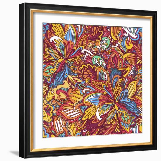 Ornamental Floral Pattern: Rainbow Floral Pattern-shumo4ka-Framed Art Print