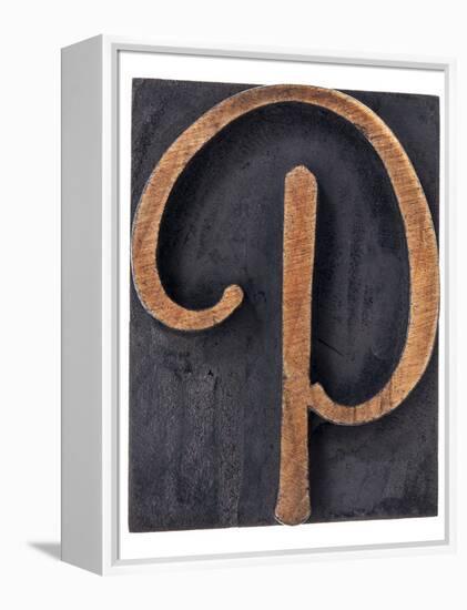 Ornamental Letter P - Script Font - Isolated Letterpress Wood Type Printing Block-PixelsAway-Framed Stretched Canvas