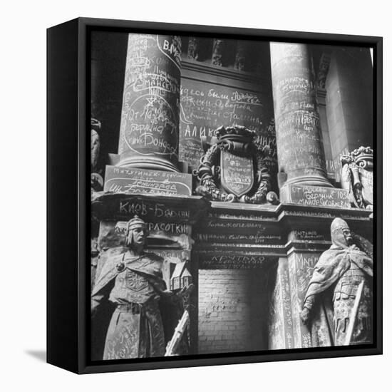 Ornate Archway, Statuary Inside Reichstag Building in Graffiti by Conquering Russian Soldiers-William Vandivert-Framed Premier Image Canvas