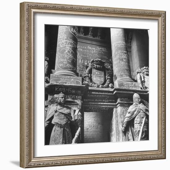 Ornate Archway, Statuary Inside Reichstag Building in Graffiti by Conquering Russian Soldiers-William Vandivert-Framed Photographic Print