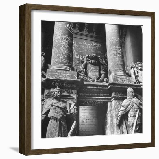 Ornate Archway, Statuary Inside Reichstag Building in Graffiti by Conquering Russian Soldiers-William Vandivert-Framed Photographic Print