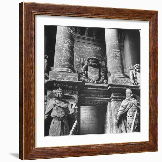 Ornate Archway, Statuary Inside Reichstag Building in Graffiti by Conquering Russian Soldiers-William Vandivert-Framed Photographic Print