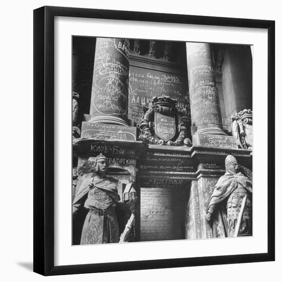 Ornate Archway, Statuary Inside Reichstag Building in Graffiti by Conquering Russian Soldiers-William Vandivert-Framed Photographic Print