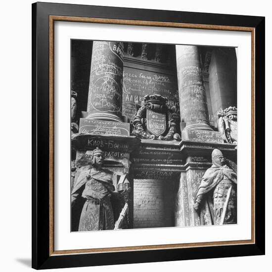 Ornate Archway, Statuary Inside Reichstag Building in Graffiti by Conquering Russian Soldiers-William Vandivert-Framed Photographic Print