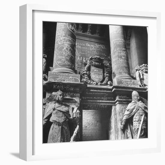 Ornate Archway, Statuary Inside Reichstag Building in Graffiti by Conquering Russian Soldiers-William Vandivert-Framed Photographic Print