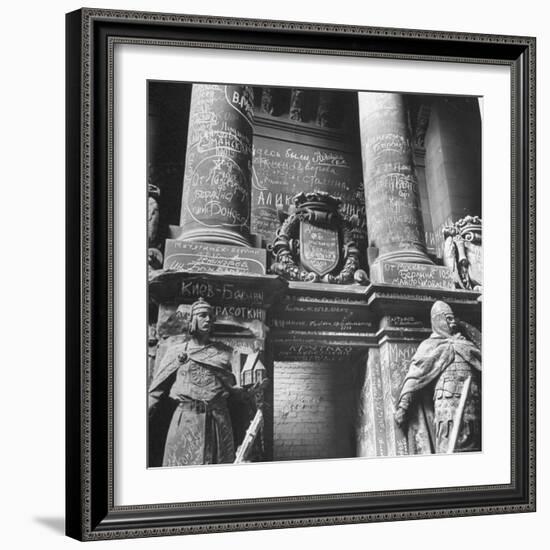 Ornate Archway, Statuary Inside Reichstag Building in Graffiti by Conquering Russian Soldiers-William Vandivert-Framed Photographic Print