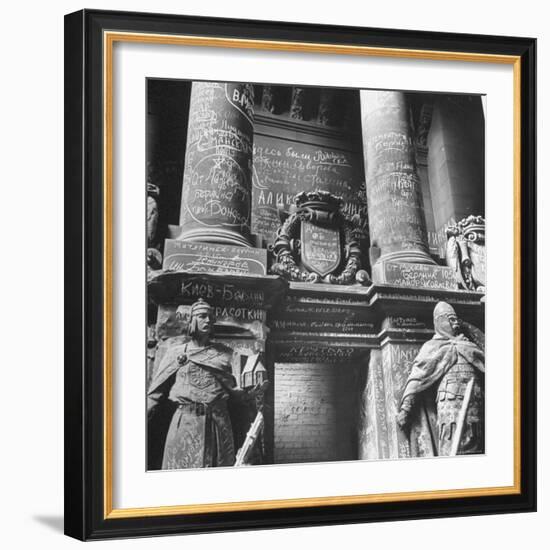 Ornate Archway, Statuary Inside Reichstag Building in Graffiti by Conquering Russian Soldiers-William Vandivert-Framed Photographic Print