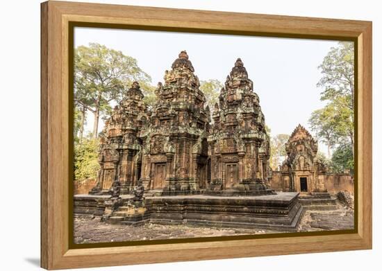 Ornate Carvings in Red Sandstone at Banteay Srei Temple in Angkor, Siem Reap, Cambodia-Michael Nolan-Framed Premier Image Canvas