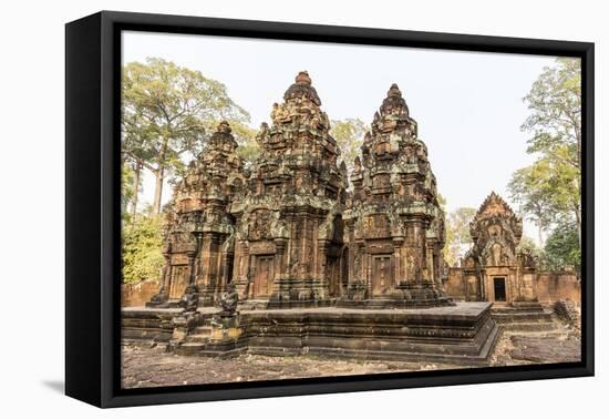 Ornate Carvings in Red Sandstone at Banteay Srei Temple in Angkor, Siem Reap, Cambodia-Michael Nolan-Framed Premier Image Canvas