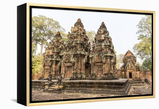 Ornate Carvings in Red Sandstone at Banteay Srei Temple in Angkor, Siem Reap, Cambodia-Michael Nolan-Framed Premier Image Canvas