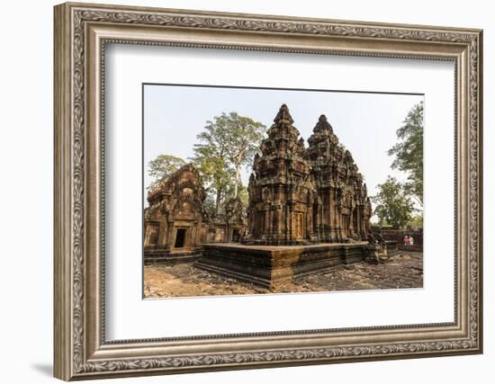 Ornate Carvings in Red Sandstone at Banteay Srei Temple in Angkor, Siem Reap, Cambodia-Michael Nolan-Framed Photographic Print