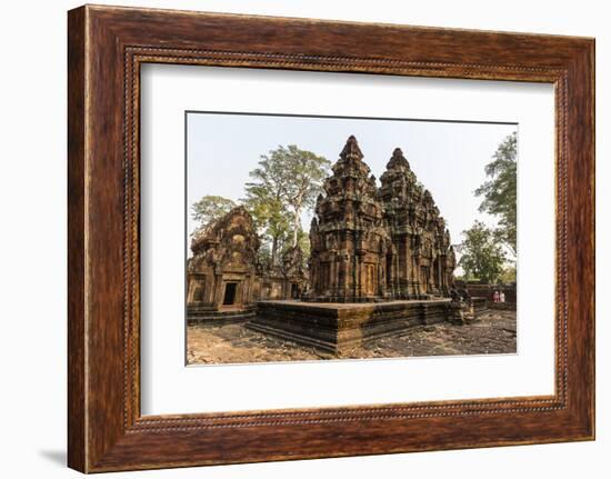 Ornate Carvings in Red Sandstone at Banteay Srei Temple in Angkor, Siem Reap, Cambodia-Michael Nolan-Framed Photographic Print