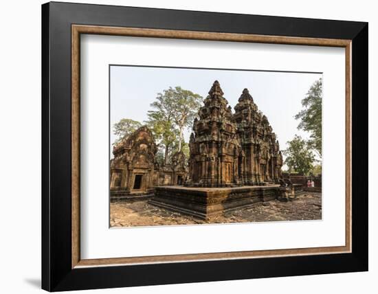 Ornate Carvings in Red Sandstone at Banteay Srei Temple in Angkor, Siem Reap, Cambodia-Michael Nolan-Framed Photographic Print