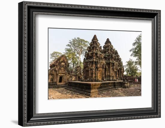 Ornate Carvings in Red Sandstone at Banteay Srei Temple in Angkor, Siem Reap, Cambodia-Michael Nolan-Framed Photographic Print