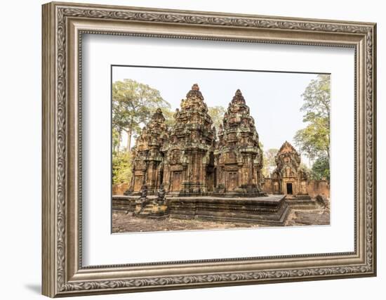 Ornate Carvings in Red Sandstone at Banteay Srei Temple in Angkor, Siem Reap, Cambodia-Michael Nolan-Framed Photographic Print