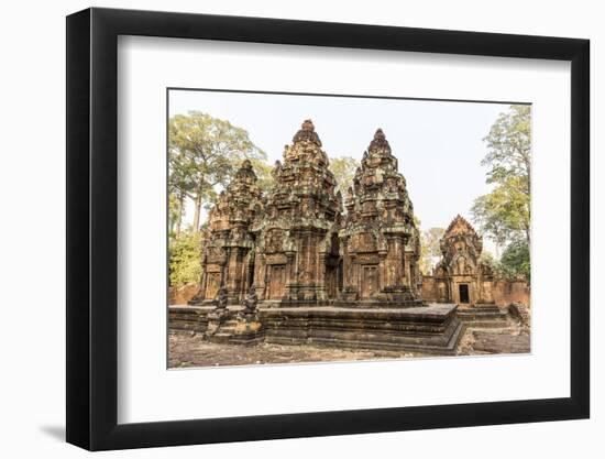 Ornate Carvings in Red Sandstone at Banteay Srei Temple in Angkor, Siem Reap, Cambodia-Michael Nolan-Framed Photographic Print