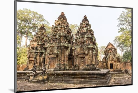 Ornate Carvings in Red Sandstone at Banteay Srei Temple in Angkor, Siem Reap, Cambodia-Michael Nolan-Mounted Photographic Print