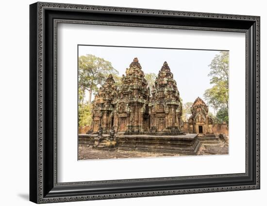 Ornate Carvings in Red Sandstone at Banteay Srei Temple in Angkor, Siem Reap, Cambodia-Michael Nolan-Framed Photographic Print