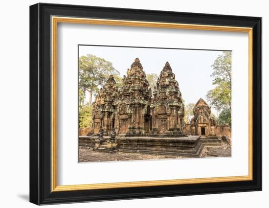 Ornate Carvings in Red Sandstone at Banteay Srei Temple in Angkor, Siem Reap, Cambodia-Michael Nolan-Framed Photographic Print