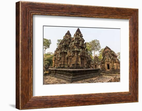 Ornate Carvings in Red Sandstone at Banteay Srei Temple in Angkor, Siem Reap, Cambodia-Michael Nolan-Framed Photographic Print