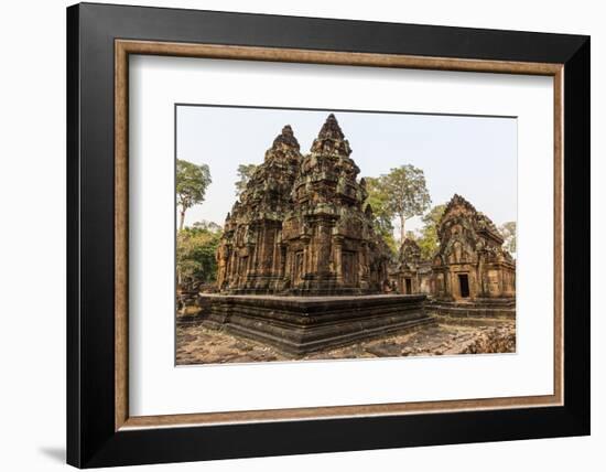 Ornate Carvings in Red Sandstone at Banteay Srei Temple in Angkor, Siem Reap, Cambodia-Michael Nolan-Framed Photographic Print