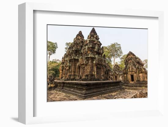 Ornate Carvings in Red Sandstone at Banteay Srei Temple in Angkor, Siem Reap, Cambodia-Michael Nolan-Framed Photographic Print