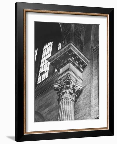 Ornate Classical Corinthian Column in Interior of Penn Station-Walker Evans-Framed Photographic Print