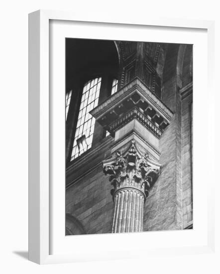 Ornate Classical Corinthian Column in Interior of Penn Station-Walker Evans-Framed Photographic Print