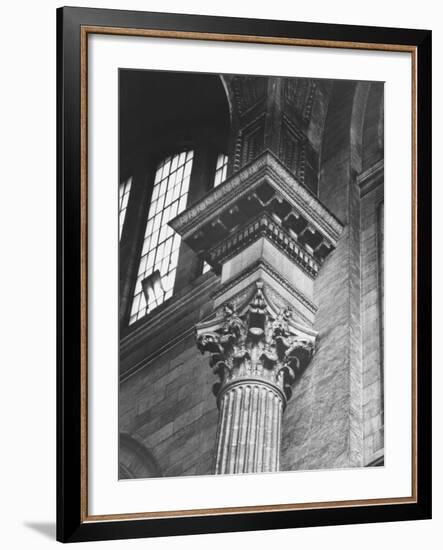 Ornate Classical Corinthian Column in Interior of Penn Station-Walker Evans-Framed Photographic Print