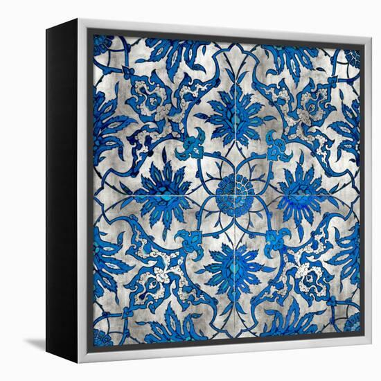 Ornate In Silver and Blue-Ellie Roberts-Framed Stretched Canvas