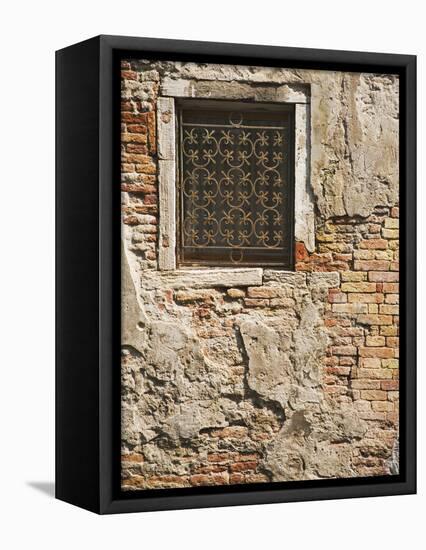 Ornate Metalwork Window Covering Along Side Street, Venice, Italy-Dennis Flaherty-Framed Premier Image Canvas