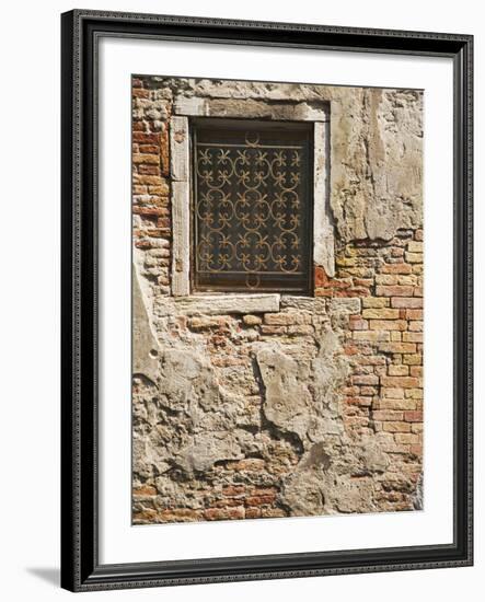 Ornate Metalwork Window Covering Along Side Street, Venice, Italy-Dennis Flaherty-Framed Photographic Print