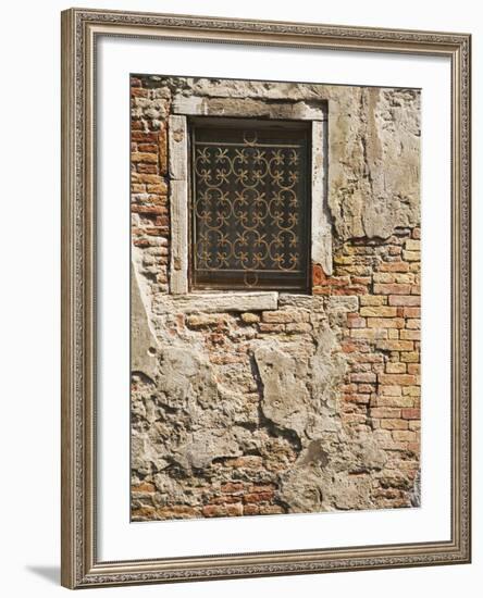 Ornate Metalwork Window Covering Along Side Street, Venice, Italy-Dennis Flaherty-Framed Photographic Print