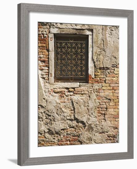 Ornate Metalwork Window Covering Along Side Street, Venice, Italy-Dennis Flaherty-Framed Photographic Print