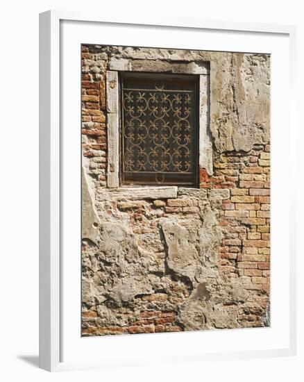 Ornate Metalwork Window Covering Along Side Street, Venice, Italy-Dennis Flaherty-Framed Photographic Print