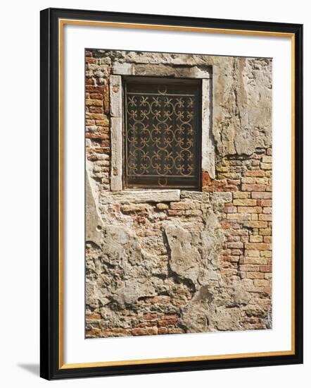 Ornate Metalwork Window Covering Along Side Street, Venice, Italy-Dennis Flaherty-Framed Photographic Print