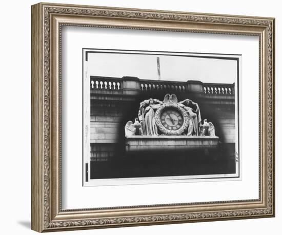 Ornate Sculptural Exterior Clock on Neo Classical Facade of Penn Station, Soon to Be Demolished-Walker Evans-Framed Photographic Print