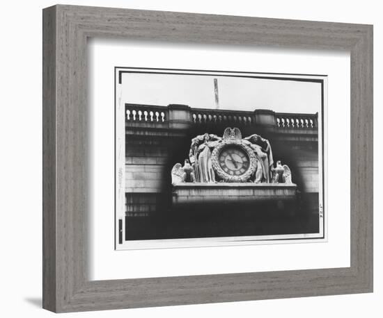 Ornate Sculptural Exterior Clock on Neo Classical Facade of Penn Station, Soon to Be Demolished-Walker Evans-Framed Photographic Print