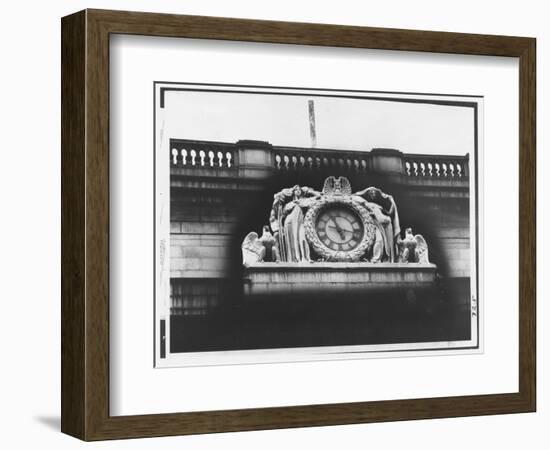 Ornate Sculptural Exterior Clock on Neo Classical Facade of Penn Station, Soon to Be Demolished-Walker Evans-Framed Photographic Print