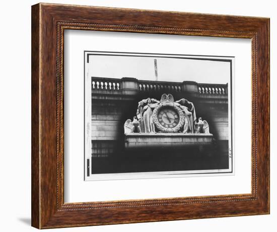 Ornate Sculptural Exterior Clock on Neo Classical Facade of Penn Station, Soon to Be Demolished-Walker Evans-Framed Photographic Print