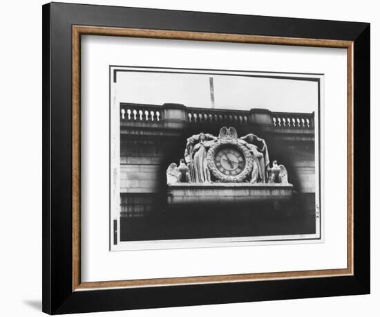 Ornate Sculptural Exterior Clock on Neo Classical Facade of Penn Station, Soon to Be Demolished-Walker Evans-Framed Photographic Print