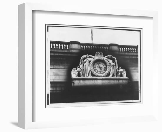 Ornate Sculptural Exterior Clock on Neo Classical Facade of Penn Station, Soon to Be Demolished-Walker Evans-Framed Photographic Print