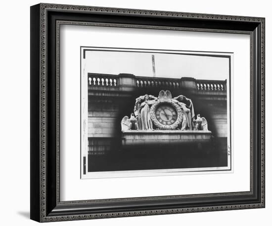 Ornate Sculptural Exterior Clock on Neo Classical Facade of Penn Station, Soon to Be Demolished-Walker Evans-Framed Photographic Print