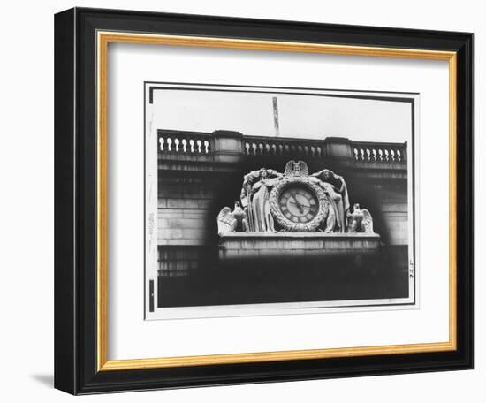 Ornate Sculptural Exterior Clock on Neo Classical Facade of Penn Station, Soon to Be Demolished-Walker Evans-Framed Photographic Print