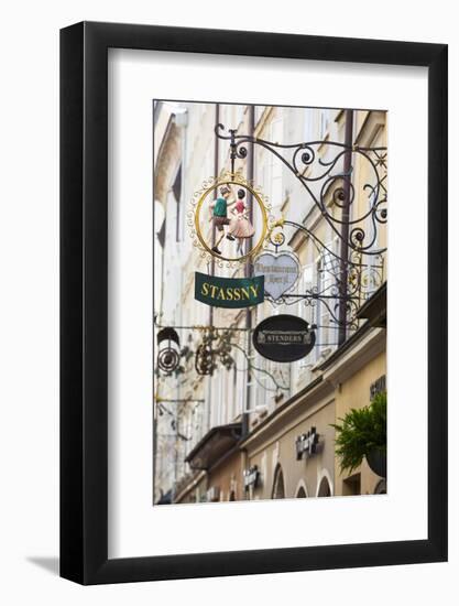 Ornate Shop Signs on Getreidegasse, Salzburgs Bustling Shopping Street, Salzburg-Doug Pearson-Framed Photographic Print