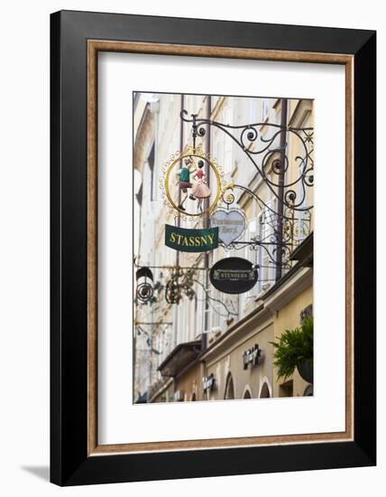 Ornate Shop Signs on Getreidegasse, Salzburgs Bustling Shopping Street, Salzburg-Doug Pearson-Framed Photographic Print