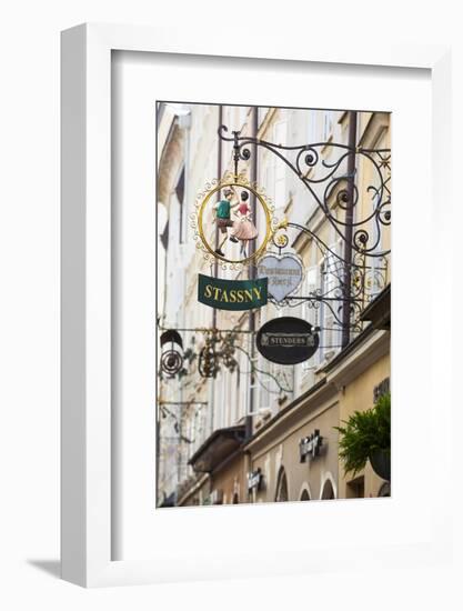 Ornate Shop Signs on Getreidegasse, Salzburgs Bustling Shopping Street, Salzburg-Doug Pearson-Framed Photographic Print