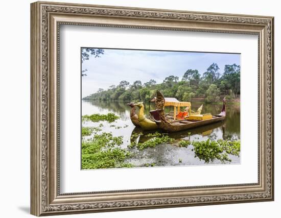 Ornate Tourist Boats Near the South Gate at Angkor Thom-Michael Nolan-Framed Photographic Print