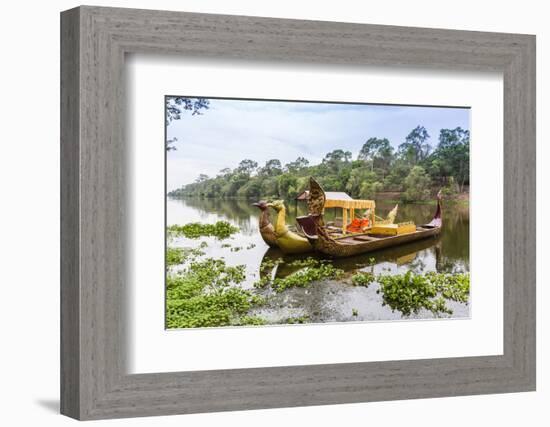 Ornate Tourist Boats Near the South Gate at Angkor Thom-Michael Nolan-Framed Photographic Print