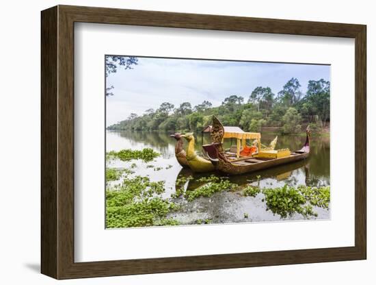 Ornate Tourist Boats Near the South Gate at Angkor Thom-Michael Nolan-Framed Photographic Print